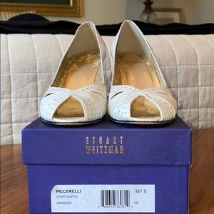 Stuart Weitzman Ivory Open Toe Pumps